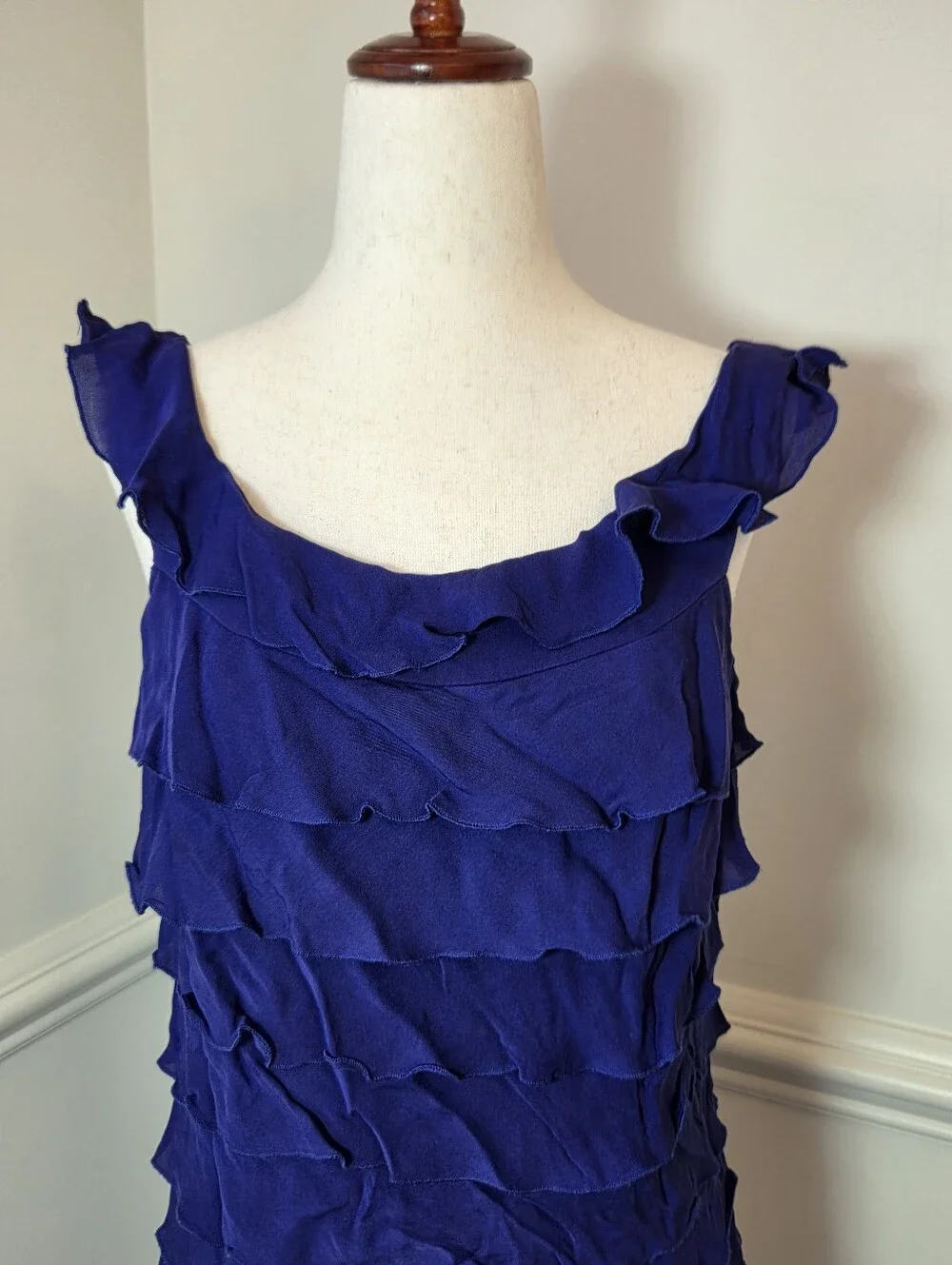Suzi Chin Silk Dress Size 8 Blue Tiered Ruffle Cocktail Wedding Guest Y2K